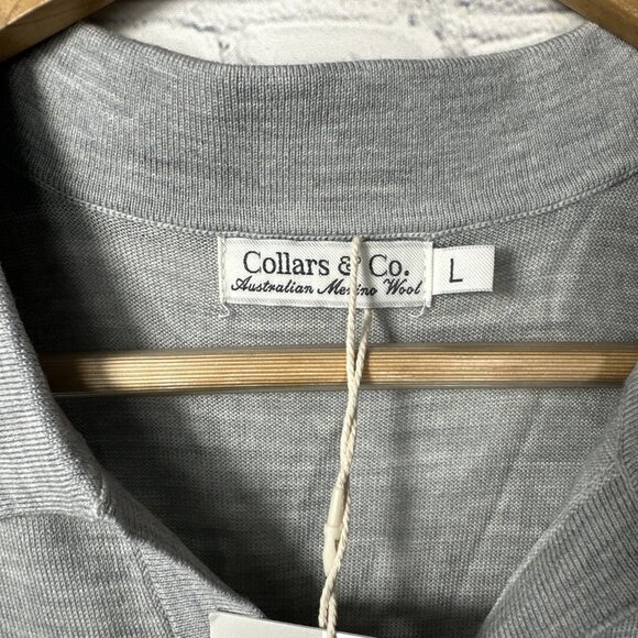 Collars &‎ Co Polo Shirt Mens Large Gray Bellagio Buttonless Merino Sweater - Picture 2 of 7